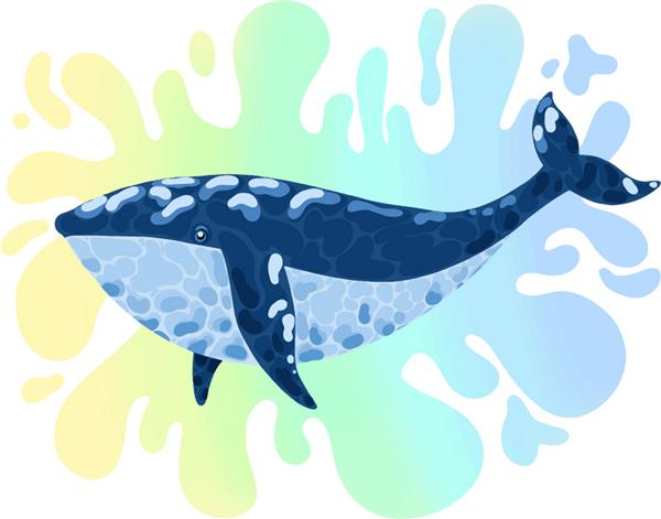 تصویر با نهنگ آبی و نقطه روشن رنگارنگ