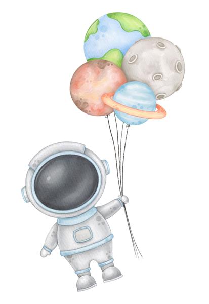 فضانورد با بادکنک پرواز فضایی کودکان چاپ