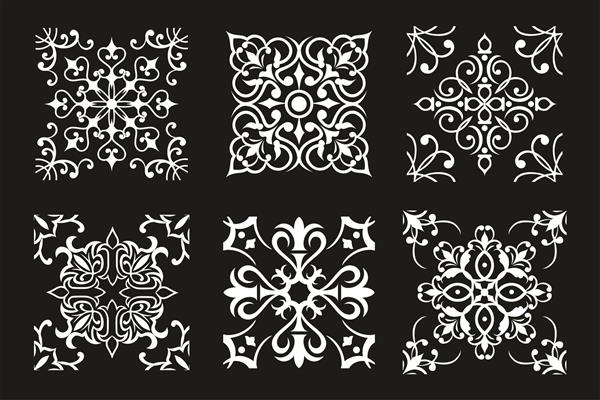 مجموعه ای از کاشی های وکتور در طرح های سیاه و سفید