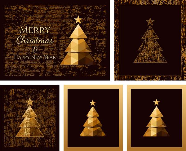 کارت‌های سال نو مبارک با درخت‌های کریسمس طلایی