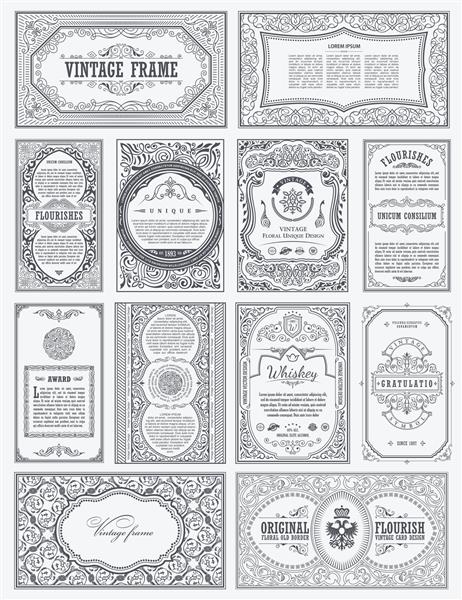 قاب‌های خوشنویسی و برچسب‌های طراحی کارت‌های قالب مجموعه قدیمی