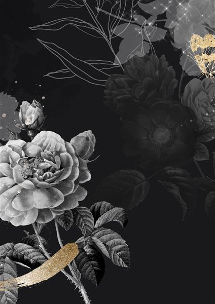 پس‌زمینه گل وکتور پوستر زیبایی‌شناسانه ترکیب‌شده از تصاویر دامنه عمومی قدیمی