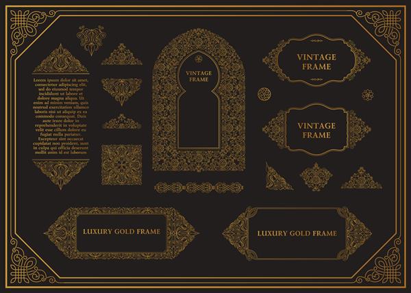 مجموعه وکتور عربی از خطوط فریم الگوهای طراحی هنری الگوهای طرح طلای مسلمان عناصر و نمادها