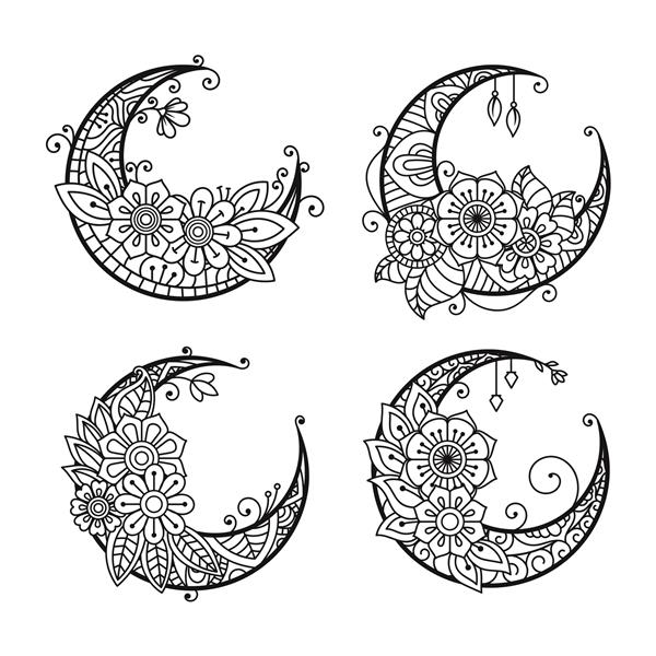 صفحه رنگ آمیزی هلال ماه مجموعه عناصر تزئینی ماه