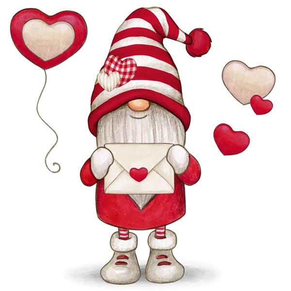 گنوم روز ولنتاین با دست نقاشی شده با آبرنگ