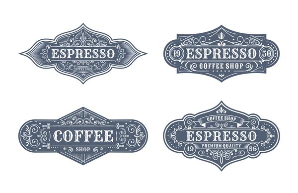 مجموعه ای از طرح برچسب قهوه قدیمی خوشنویسی و طراحی با عناصر تایپوگرافی