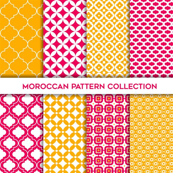 مجموعه ای زرد و سرخابی از الگوهای بدون درز هندسی مراکشی