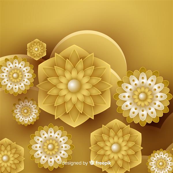 پس زمینه با گل های طلایی سه بعدی طرح اسلیمی