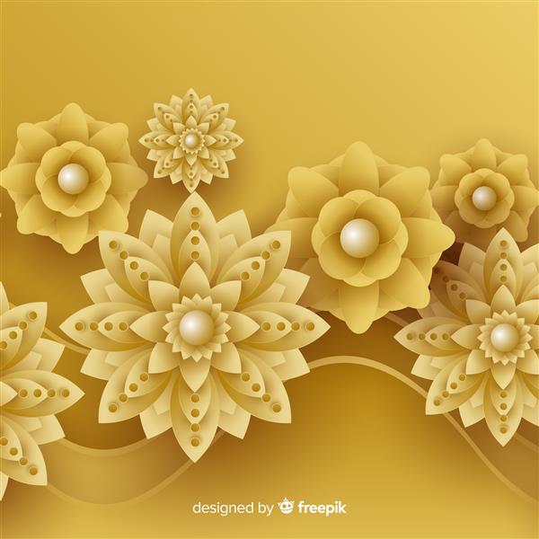 پس زمینه با گل های طلایی سه بعدی طرح اسلیمی