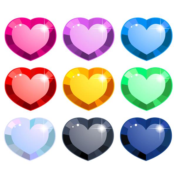 مجموعه ای رنگارنگ از سنگ های قیمتی قلبی شکل
