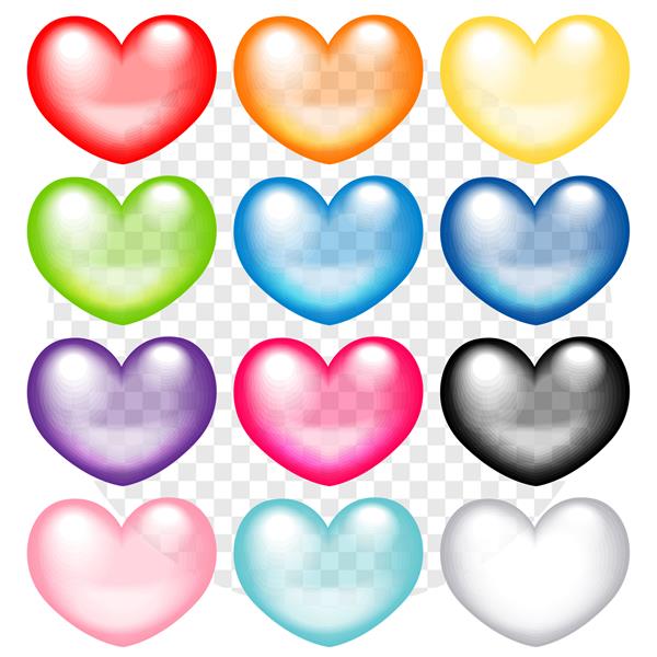 مجموعه ای از وکتور قلب های رنگارنگ شفاف