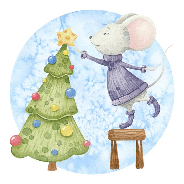 موش زیبا با درخت کریسمس