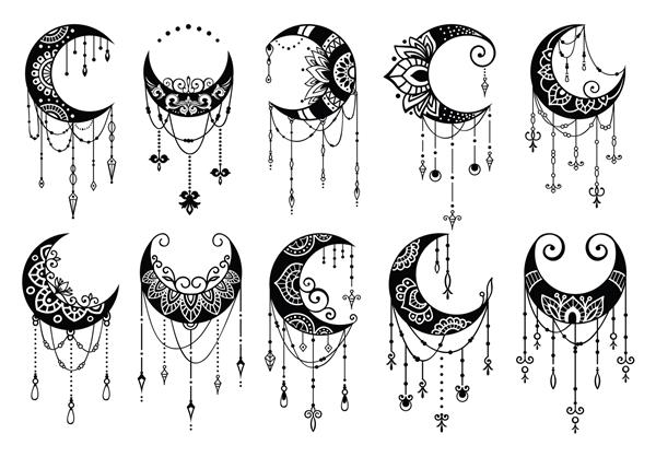 سبک ماندالای هلال ماه مجموعه عناصر تزئینی ماه