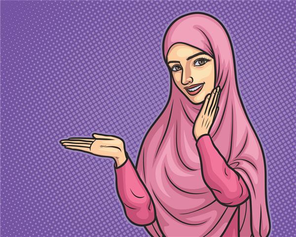 زن مسلمان با حجاب در حال نشان دادن دست