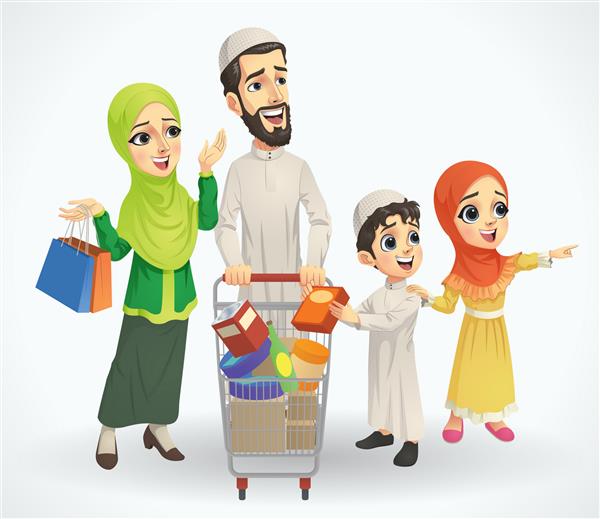 خرید خانواده مسلمان با چرخ دستی