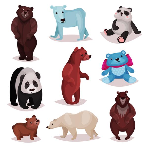 مجموعه گونه های مختلف خرس خرس وحشی و اسباب بازی شخصیت های خرس پشمالو تصاویر کارتونی