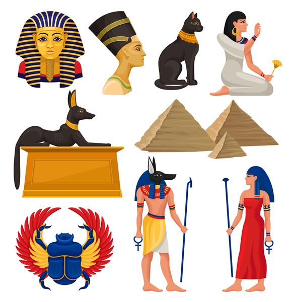 عناصر فرهنگی مصر باستان فرعون و ملکه حیوانات مقدس اهرام مصر و مردم تنظیم