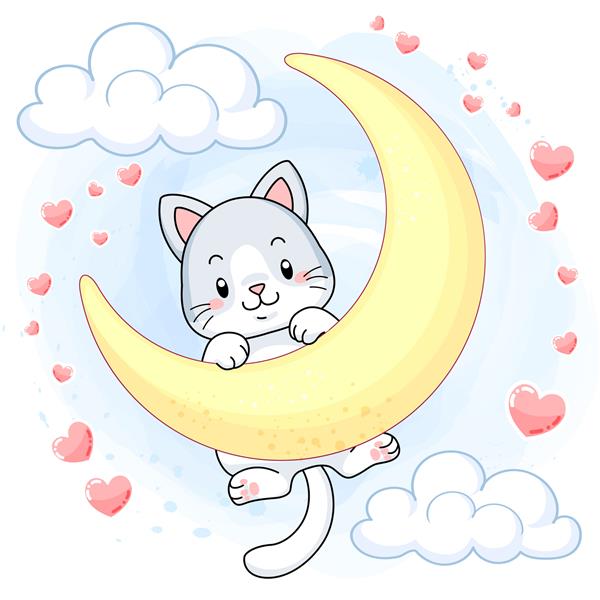 بچه گربه ناز آویزان روی ماه