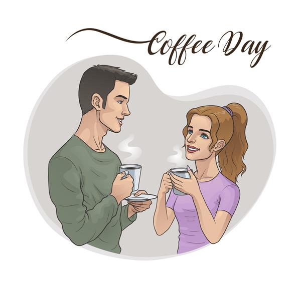 زن و مرد در حال نوشیدن قهوه