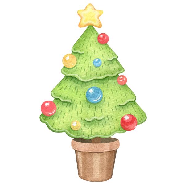 درخت کریسمس آبرنگ با توپ