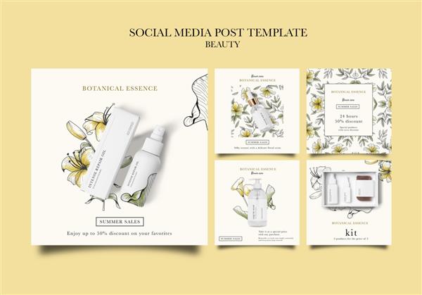 مجموعه پست های اینستاگرام برای محصولات زیبایی با گل های طراحی شده با دست