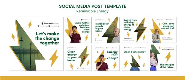 قالب طراحی پست های اینستاگرام انرژی های تجدیدپذیر