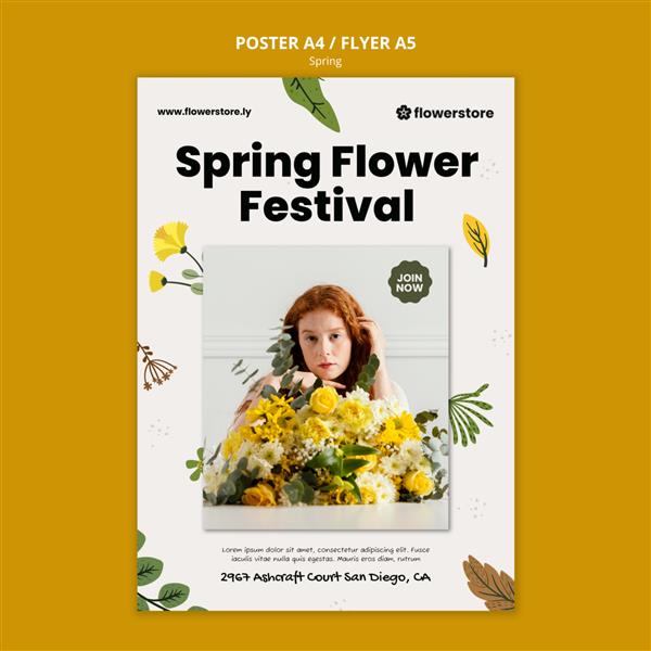 قالب پوستر عمودی برای بهار با گل