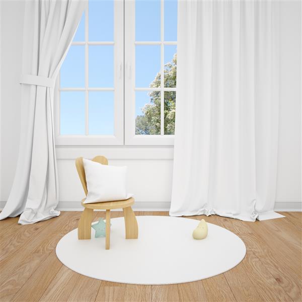 اتاق کودک با صندلی کوچک و پنجره سفید
