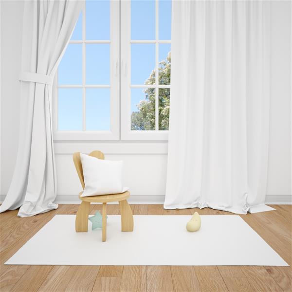 اتاق کودک با صندلی کوچک و پنجره سفید
