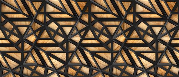 کاشی‌های مشبک سه‌بعدی شیروانی روی پس‌زمینه بلوط چوبی جنس چوب بلوط بافت واقعی بدون درز با کیفیت بالا