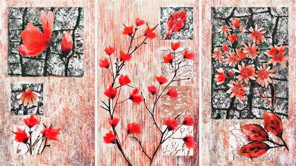 مجموعه نقاشی های رنگ روغن طراحان دکوراسیون داخلی هنر انتزاعی مدرن روی بوم گل قرمز