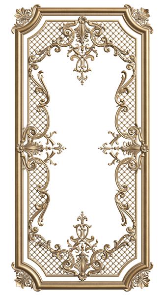 قاب طلایی قالب‌گیری کلاسیک با دکور تزئینی برای فضای داخلی کلاسیک جدا شده در پس‌زمینه سفید تصویرسازی دیجیتال رندر سه بعدی