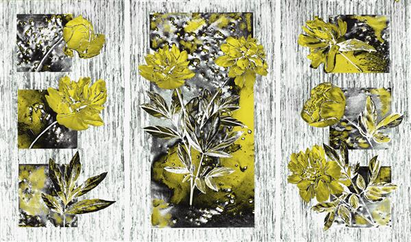 مجموعه نقاشی های رنگ روغن طراحان دکوراسیون داخلی هنر انتزاعی مدرن روی بوم مجموعه ای از تصاویر با بافت ها و رنگ های مختلف گل صد تومانی طلا