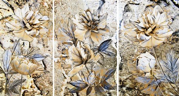 مجموعه ای از نقاشی های رنگ روغن طراحان دکوراسیون داخلی هنر انتزاعی مدرن روی بوم مجموعه ای از الگوها با بافت ها و رنگ های مختلف گل صد تومانی بژ آبی