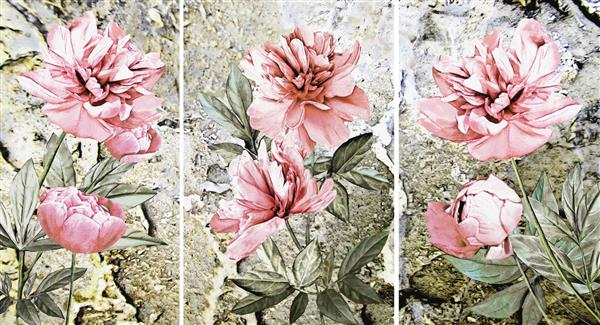 مجموعه ای از نقاشی های رنگ روغن طراحان دکوراسیون داخلی هنر انتزاعی مدرن روی بوم مجموعه ای از الگوها با بافت ها و رنگ های مختلف گل صد تومانی
