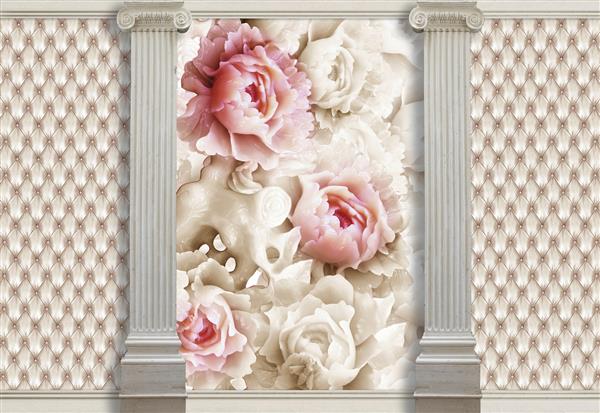 پس‌زمینه سه‌بعدی با ستون‌ها گل‌های سنگی و جلوه‌ای از چرم لحافی اتاق را به صورت بصری گسترش می‌دهد آن را سبک‌تر می‌کند و به یک لهجه در طراحی داخلی تبدیل می‌شود رنگهای پاستل