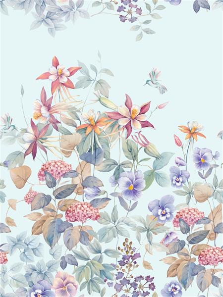 ماگنولیا آبرنگ نیلوفر و برگ گل هیدرنجی گل سفید