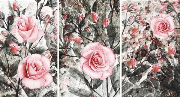 مجموعه نقاشی های رنگ روغن طراحان دکوراسیون داخلی هنر انتزاعی مدرن روی بوم مجموعه ای از تصاویر با بافت ها و رنگ های مختلف گل رز