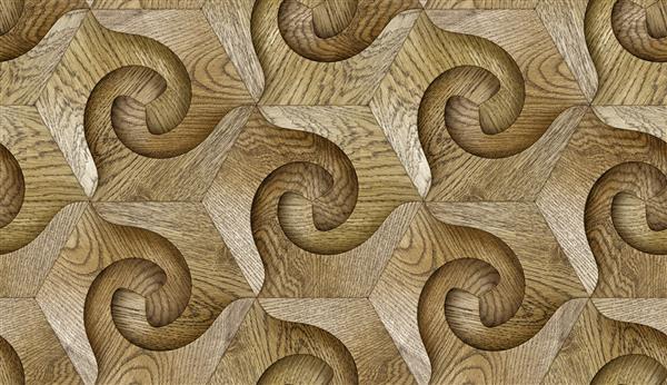 کاشی های مارپیچ چوبی شش گوش پانل های اکو پس زمینه طبیعی بافت واقعی بدون درز با کیفیت بالا