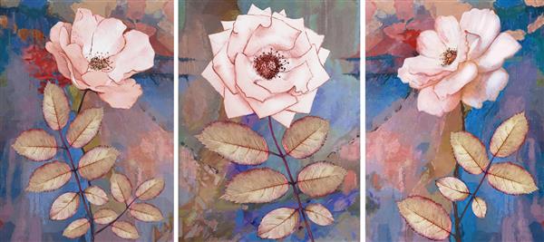 مجموعه نقاشی های رنگ روغن طراحان دکوراسیون داخلی هنر انتزاعی مدرن روی بوم مجموعه نقاشی با گل رز صورتی