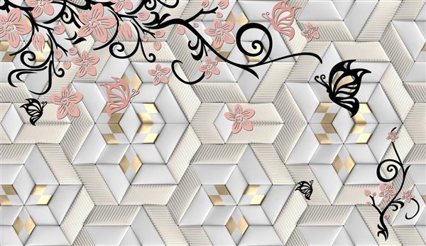 کاغذ دیواری پودری سه بعدی شکل هندسی گل