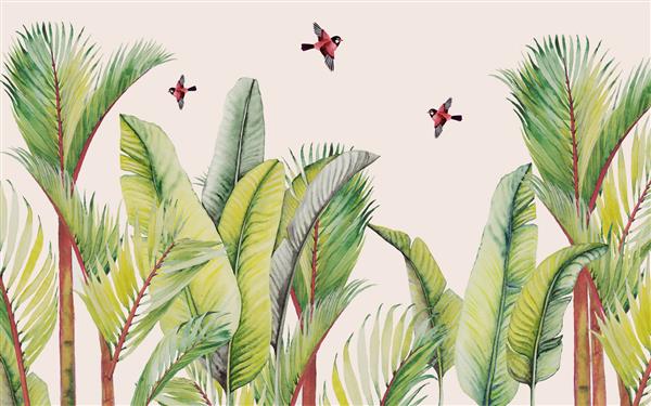 کاغذ دیواری سه بعدی پرندگان جنگل های استوایی