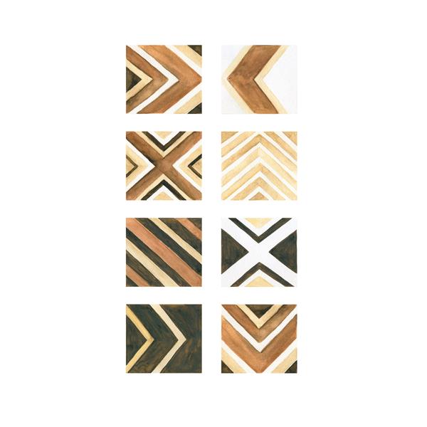 ست چوبی آبرنگ بوهو با پانل مد نقاشی شده از کاشی های موزاییک چوب طبیعی با طرح هندسی تصویر مناسب برای هنر دیوار پارچه پارچه چاپ کارت تبریک برای عروسی