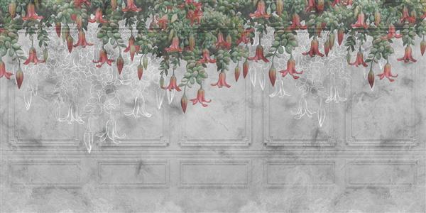 گلهای استوایی و عجیب و غریب روی دیوار خاکستری بتونی کشیده شده است پس زمینه گل برای کاغذ دیواری کاغذ دیواری عکس کارت پستال کارت سقف طراحی مدرن کلاسیک