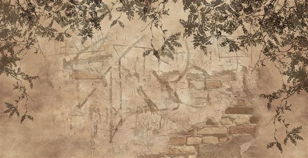 سایه شاخه ها درختان و برگ ها روی یک دیوار بتنی قهوه ای آجری طراحی زیبا برای کارت کارت پستال تصویر نقاشی دیواری کاغذ دیواری کاغذ دیواری عکس