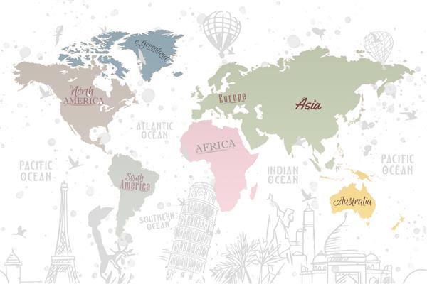 نقشه جهان سفر برای کودکان طراحی کاغذ دیواری