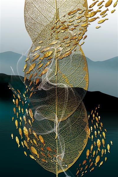 تصویر سه بعدی از برگ و ماهی