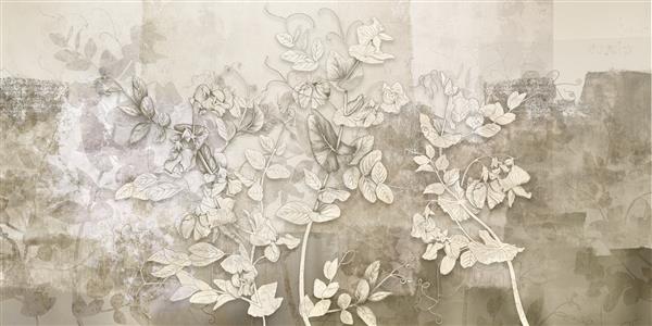نخود شیرین گل‌های وحشی سفید گرافیکی که روی دیوار گرانج انتزاعی نقاشی شده‌اند پس زمینه گل به سبک لفت سبک مدرن طراحی برای نقاشی دیواری کارت کارت پستال کاغذ دیواری کاغذ دیواری عکس