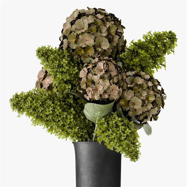 تصویر سه بعدی دسته گل سبز در یک گلدان سیاه