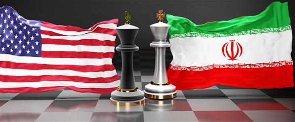 اجلاس سران ایالات متحده ایران مبارزه یا درگیری بین این دو کشور که هدف آن حل مسائل سیاسی است نماد بازی شطرنج با پرچم های ملی تصویر سه بعدی